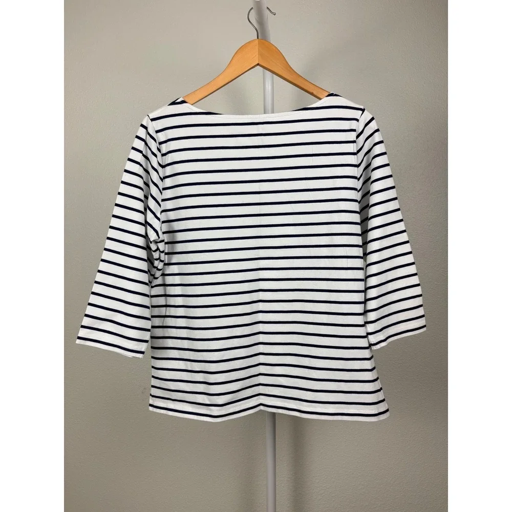 Kettlewell Womens Navy White Striped Boat Neck 3/4 Sleeve Top Size Large - Picture 2 of 5